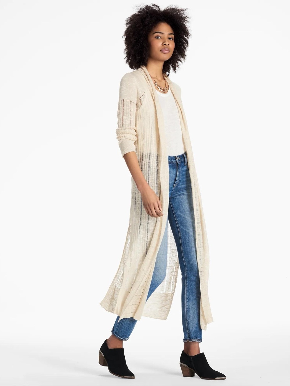 Lucky Brand • Long Cream Open-Front Duster Cardigan
